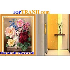 Tranh thêu 3D bình hoa hồng